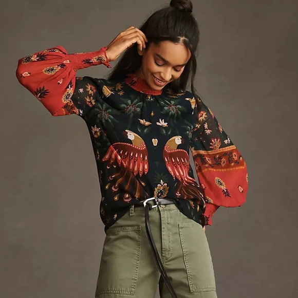 NWT Anthropologie  Farm Rio Long Sleeve Blouse XS - Picture 1 of 5